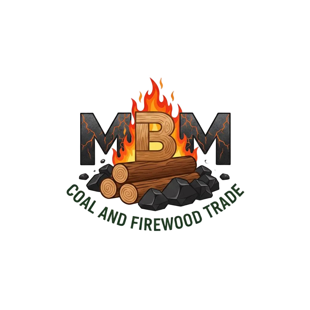 Logo for MBM Coal and Firewood Trade with flames and logs design.